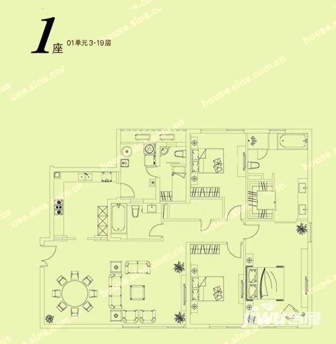 凯德茂名公馆3室2厅3卫220.1㎡户型图