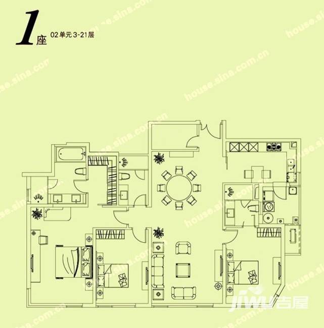 凯德茂名公馆3室2厅3卫214㎡户型图