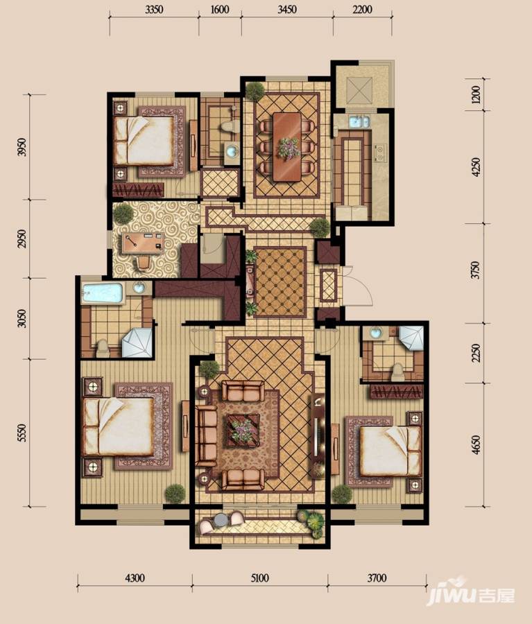 东方鸿璟3室2厅2卫200㎡户型图