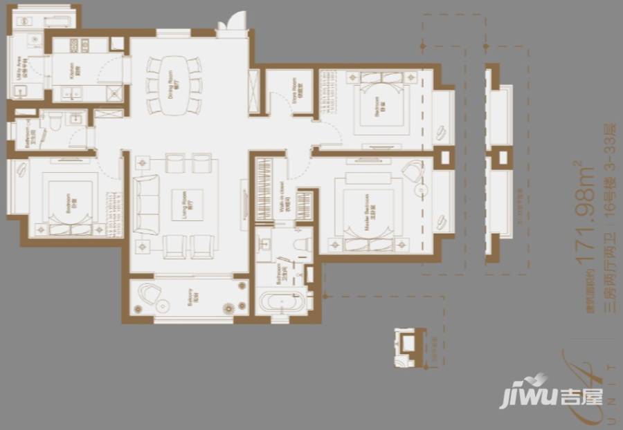 瑞虹新城悦庭3室2厅2卫172㎡户型图