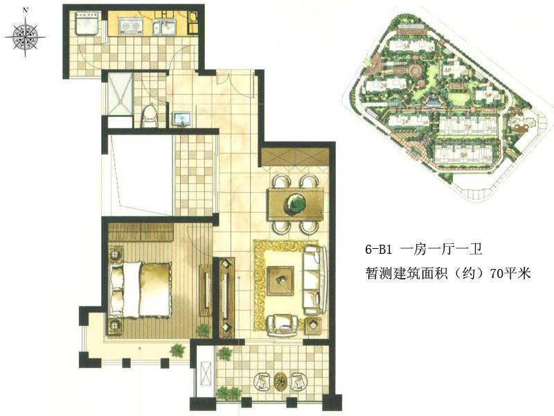 尼德兰花园1室1厅1卫70㎡户型图