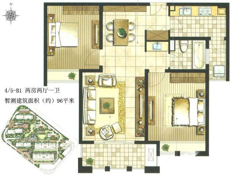 尼德兰花园2室2厅1卫96㎡户型图