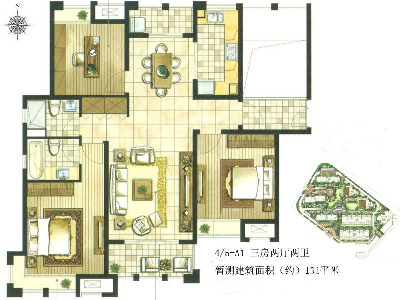 尼德兰花园3室2厅2卫131㎡户型图