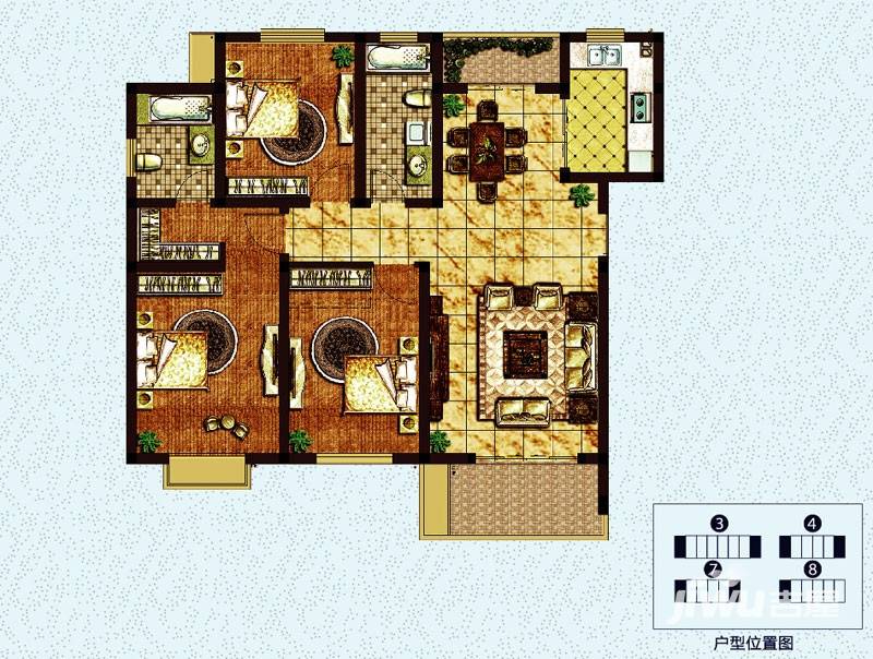 美兰湖畔雅苑3室2厅2卫137㎡户型图