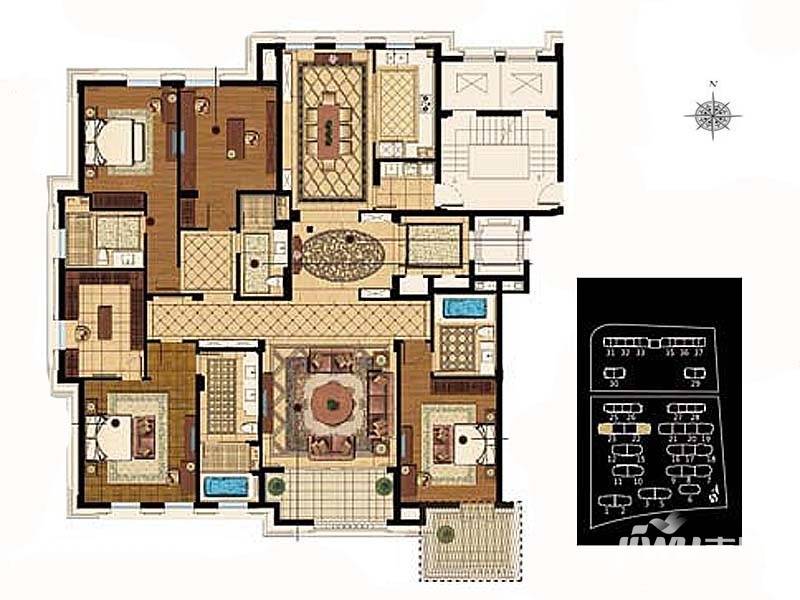 绿城玉兰花园御园4室2厅2卫328㎡户型图