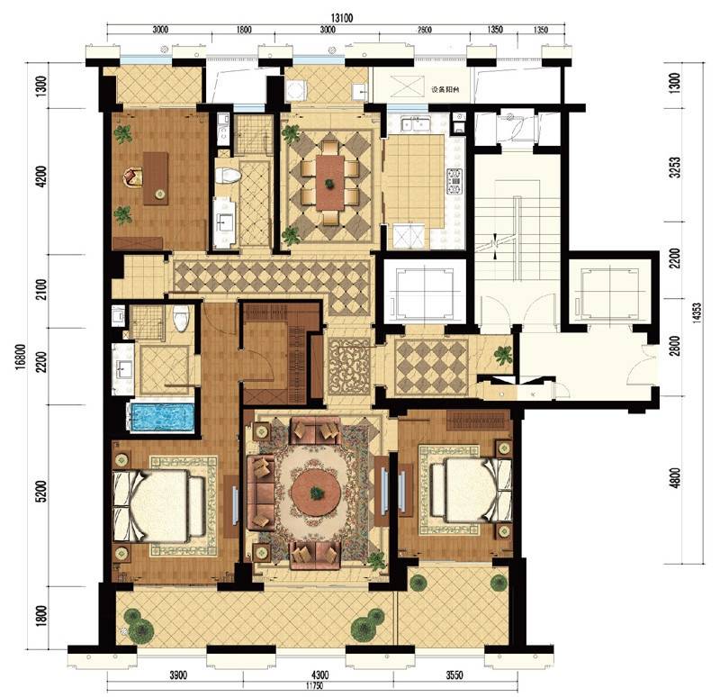 绿城玉兰花园御园3室2厅2卫189㎡户型图