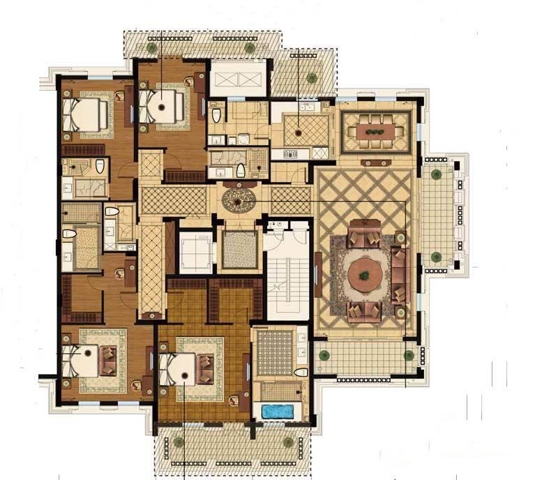 绿城玉兰花园御园4室2厅6卫398㎡户型图