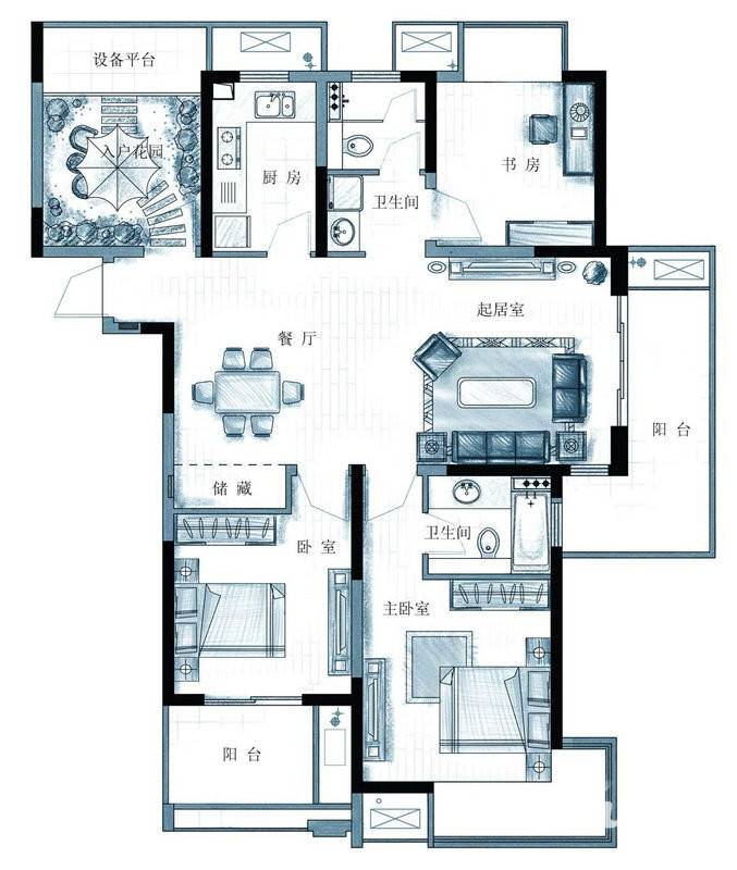 上海三湘海尚3室2厅2卫132㎡户型图