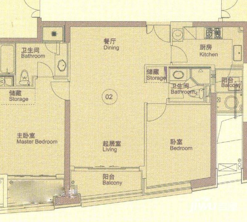 新世界花园2室2厅2卫115.2㎡户型图