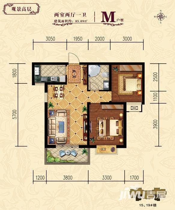 五洲国际官邸普通住宅85.1㎡户型图