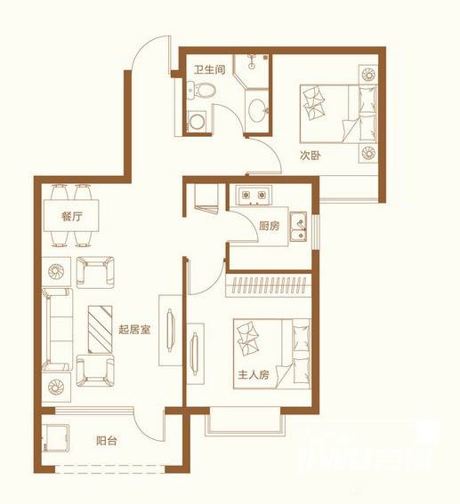 滨湖国际2室2厅1卫户型图