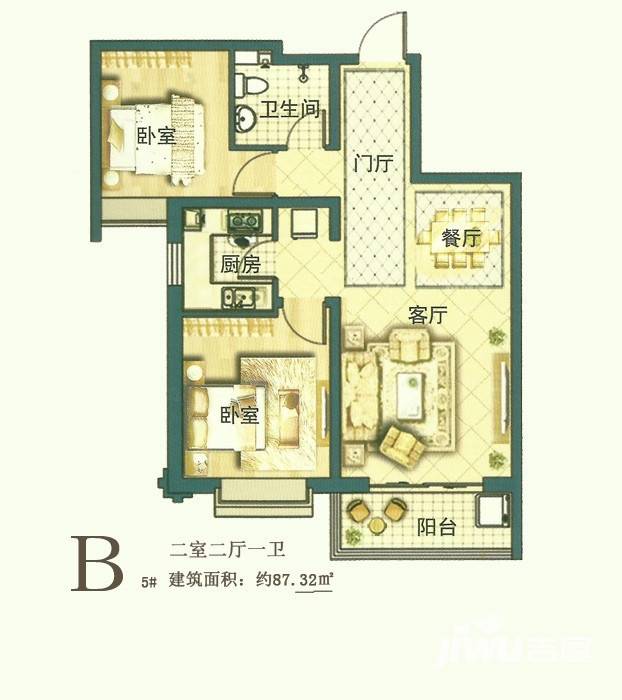 滨湖国际普通住宅87.3㎡户型图