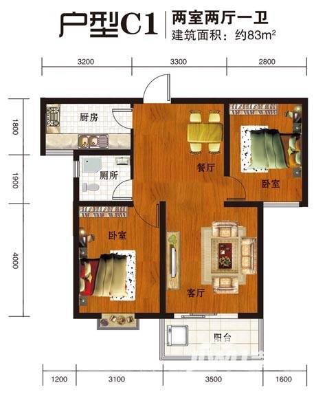 水岸金城普通住宅83㎡户型图