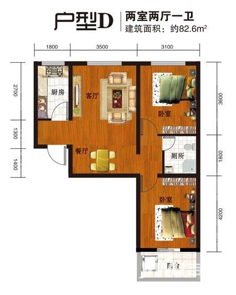 水岸金城普通住宅82.6㎡户型图