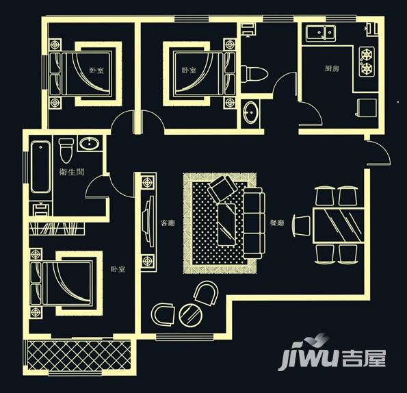 燕云台3室2厅0卫108㎡户型图