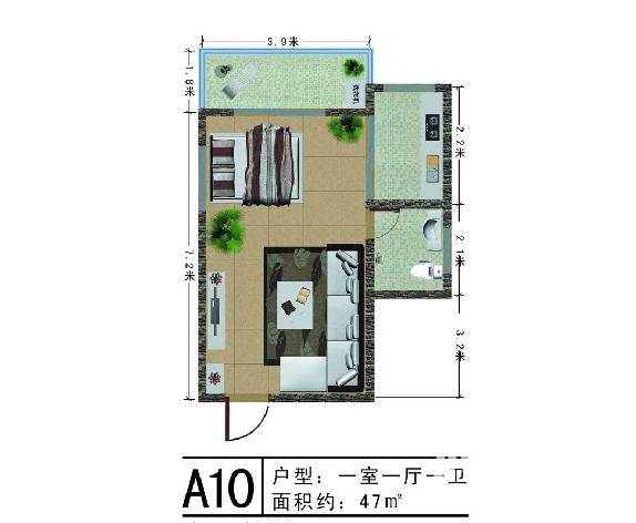 轿顶山花园普通住宅47㎡户型图