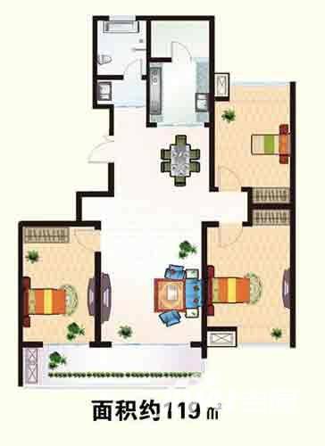 裕升国际花园3室2厅1卫119㎡户型图