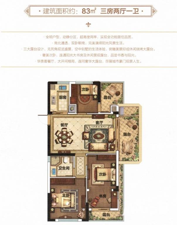 德信泊林公馆普通住宅83㎡户型图