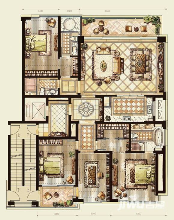 时代滨江4室2厅3卫205㎡户型图