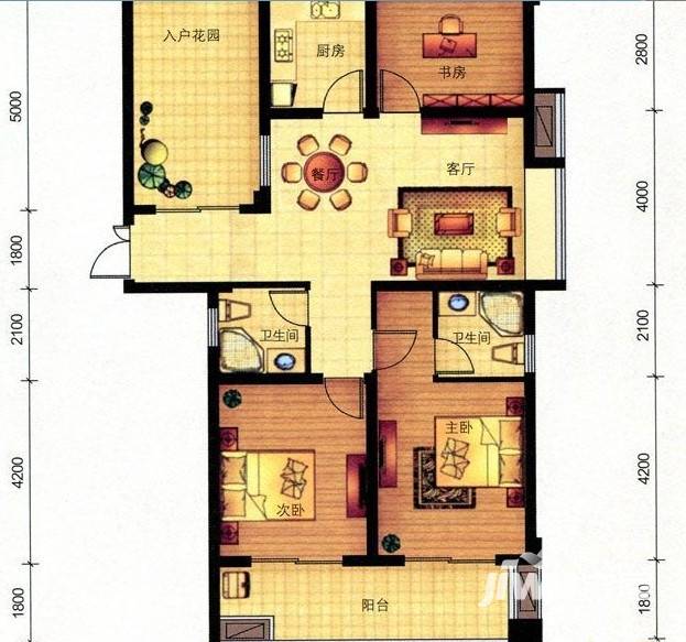 御翠花苑3室2厅2卫123㎡户型图