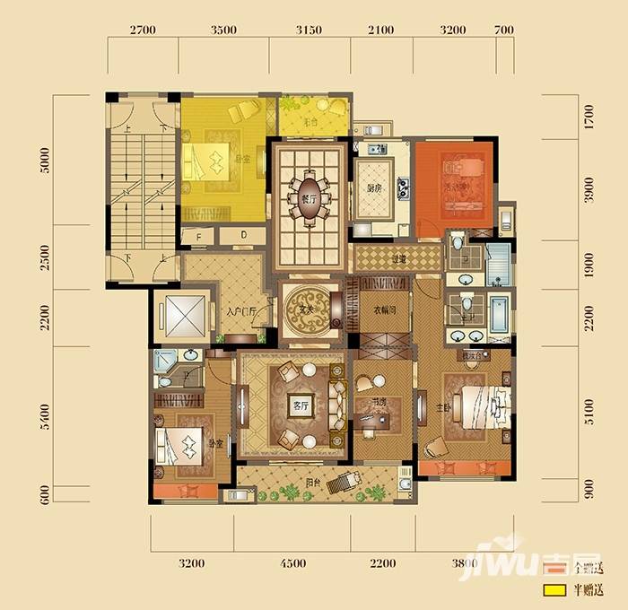 铂金府邸5室2厅3卫169㎡户型图