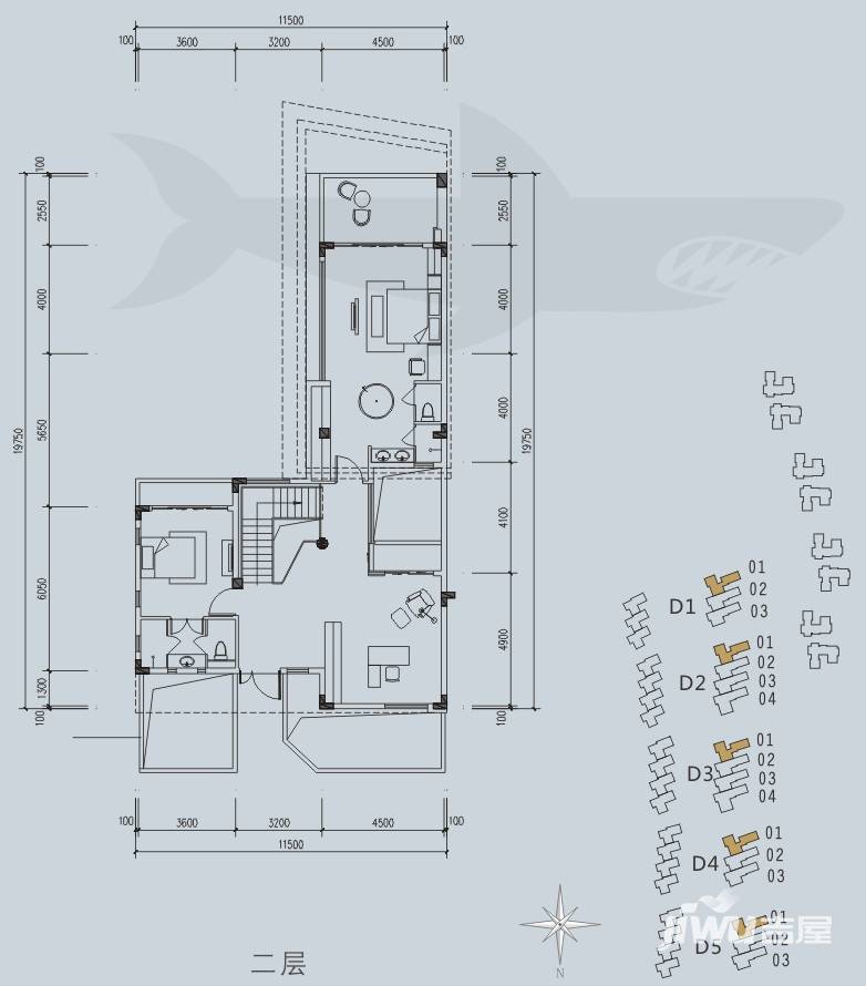 中航元屿海3室3厅4卫235㎡户型图