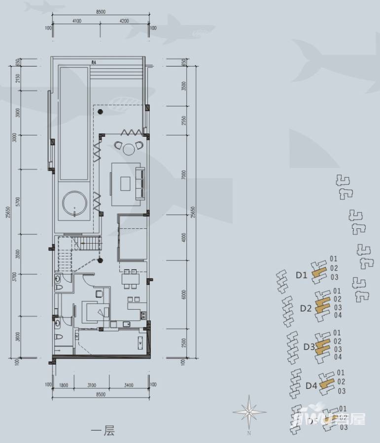 中航元屿海3室2厅4卫205㎡户型图