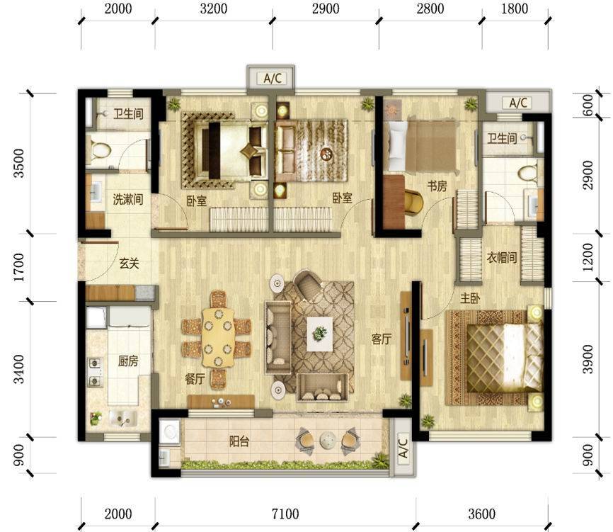 万科公园6号4室2厅2卫123㎡户型图