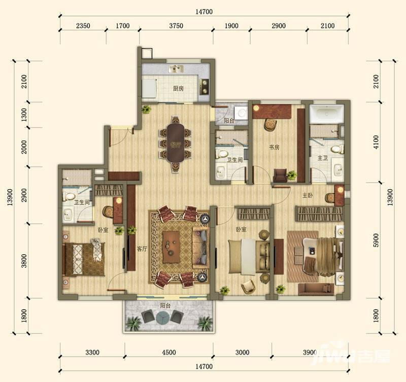 万科公园6号4室2厅3卫175㎡户型图