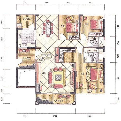 新世界四季山水3室2厅2卫140㎡户型图