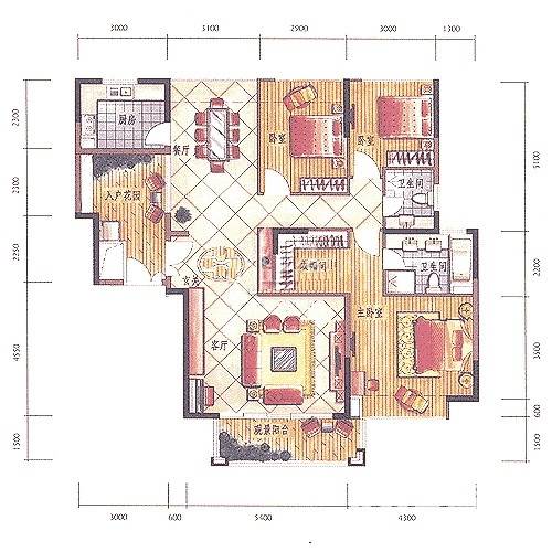 新世界四季山水4室2厅2卫150㎡户型图