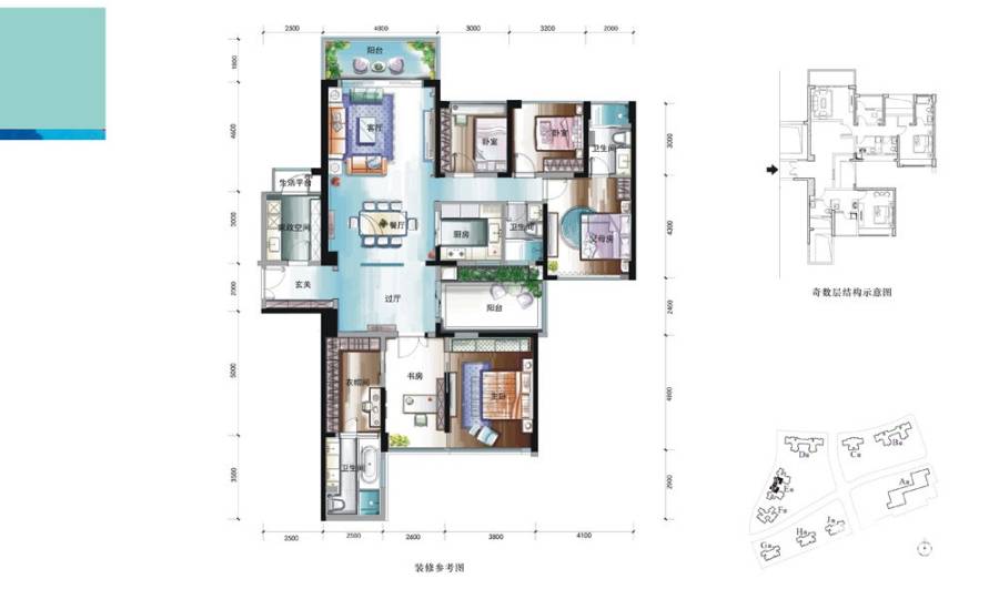 宝能城5室2厅3卫160㎡户型图