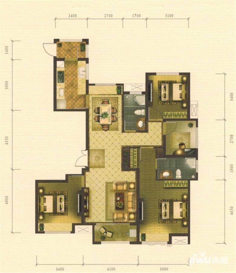 豪森名邸4室2厅2卫143㎡户型图