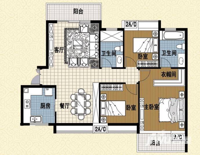 国瀚城3室2厅2卫122㎡户型图