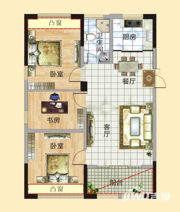 信华城市华庭普通住宅108.6㎡户型图