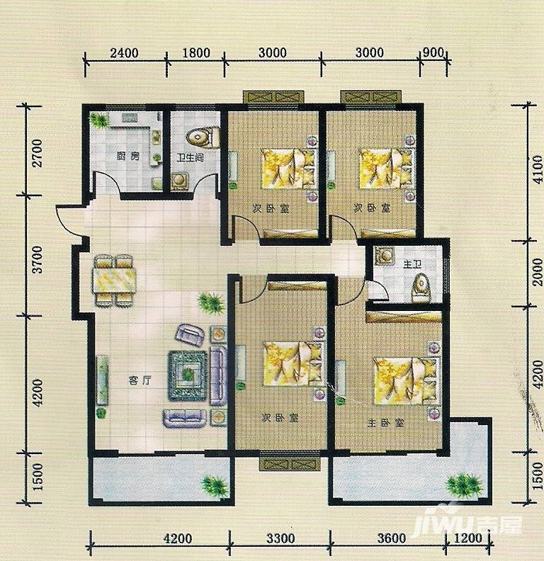 柴玺欣园4室2厅2卫143㎡户型图