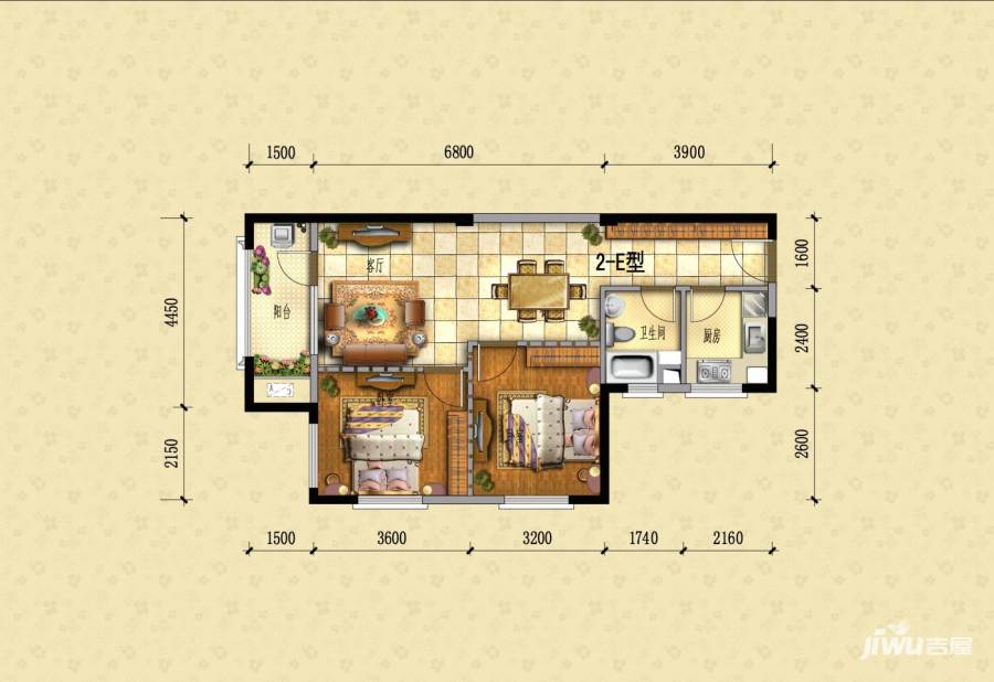 极地盛世名都户型图 公寓二 e 83平米两室两厅