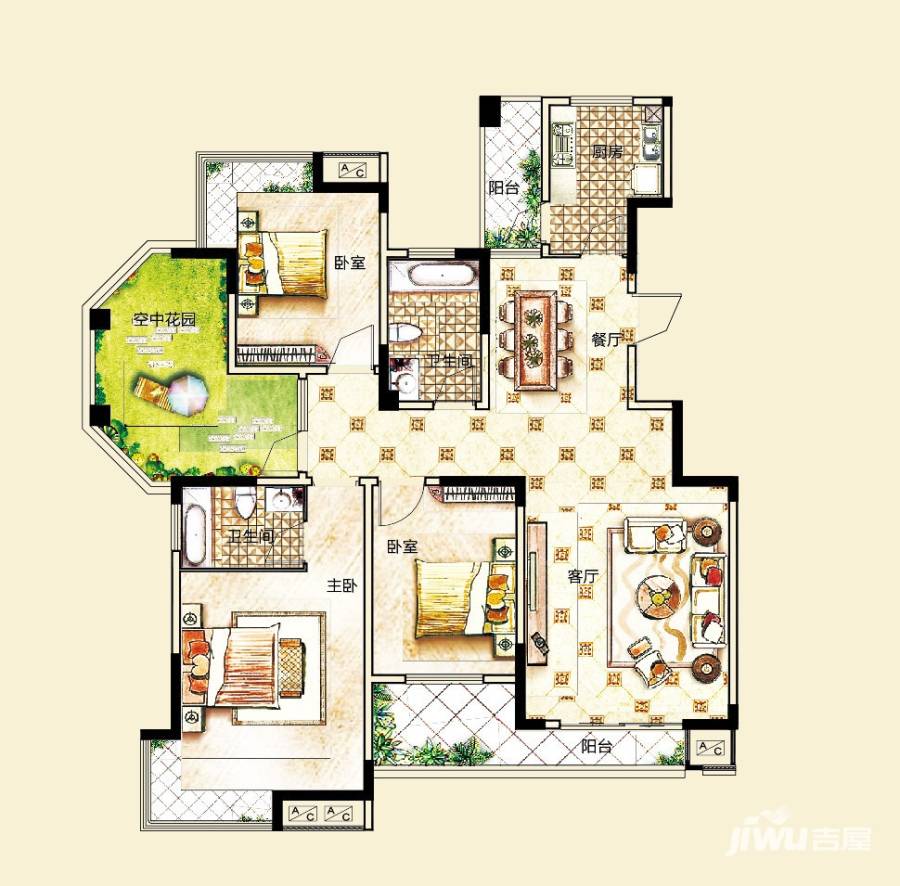 和源贰號公馆3室2厅2卫135.6㎡户型图