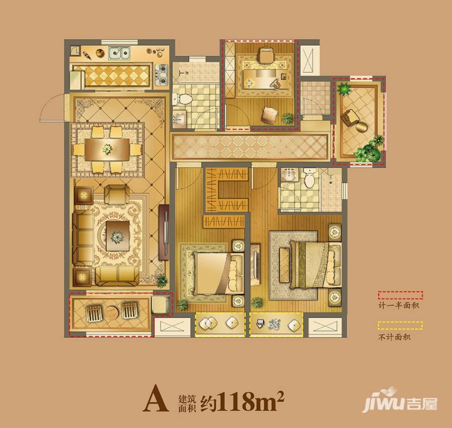 海亮香榭里普通住宅118㎡户型图