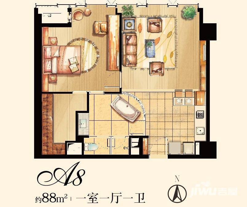 星湖公馆普通住宅88㎡户型图