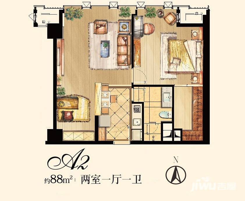 星湖公馆普通住宅85㎡户型图