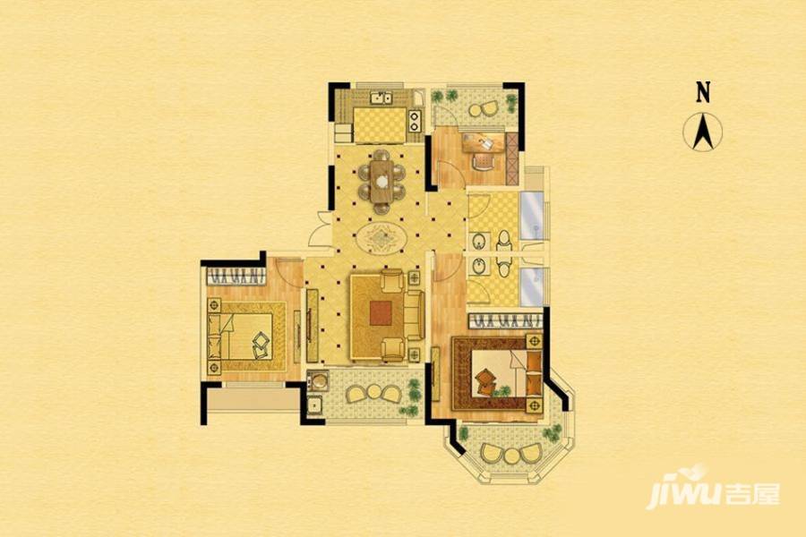 中南锦苑3室2厅2卫108㎡户型图