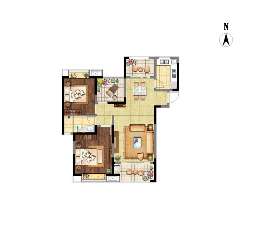 天鸿尹山湖韵佳苑2室2厅1卫107㎡户型图