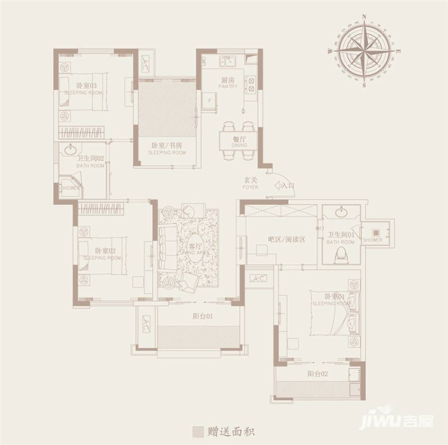 津西新天地3室2厅2卫138㎡户型图