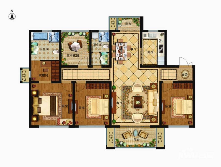 津西新天地4室2厅2卫140㎡户型图