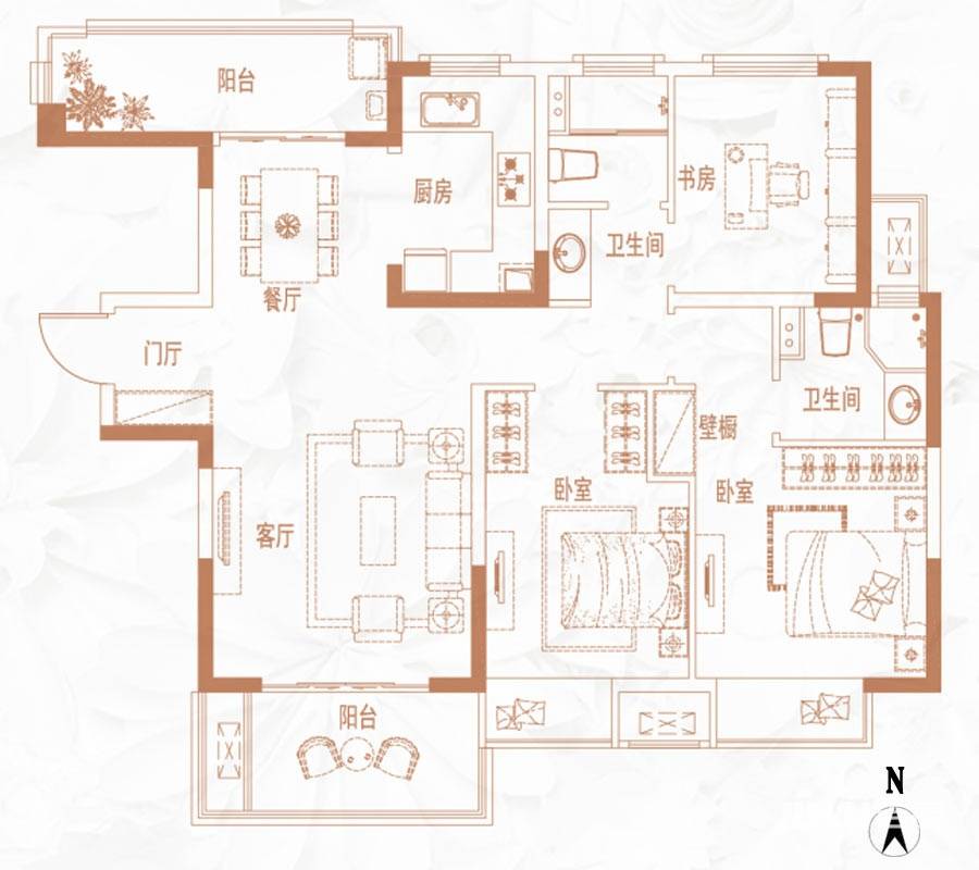 旭辉香格里3室2厅2卫120㎡户型图