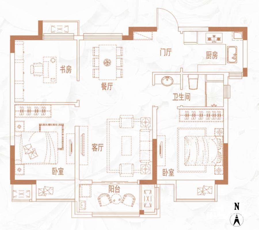 旭辉香格里3室2厅1卫90㎡户型图