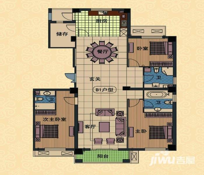 万郡大都城4室2厅3卫195.3㎡户型图