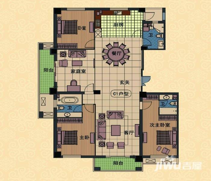 万郡大都城4室2厅3卫213.9㎡户型图