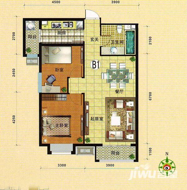 凯旋中央公园二期普通住宅91.6㎡户型图